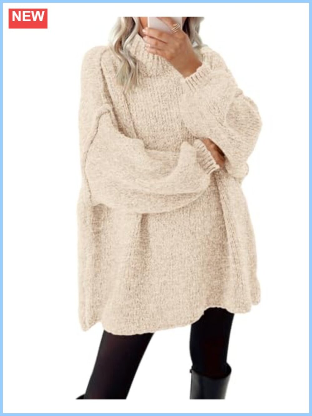 Mock Neck Cable Knit Oversized Sweater Long Sleeve Pullover